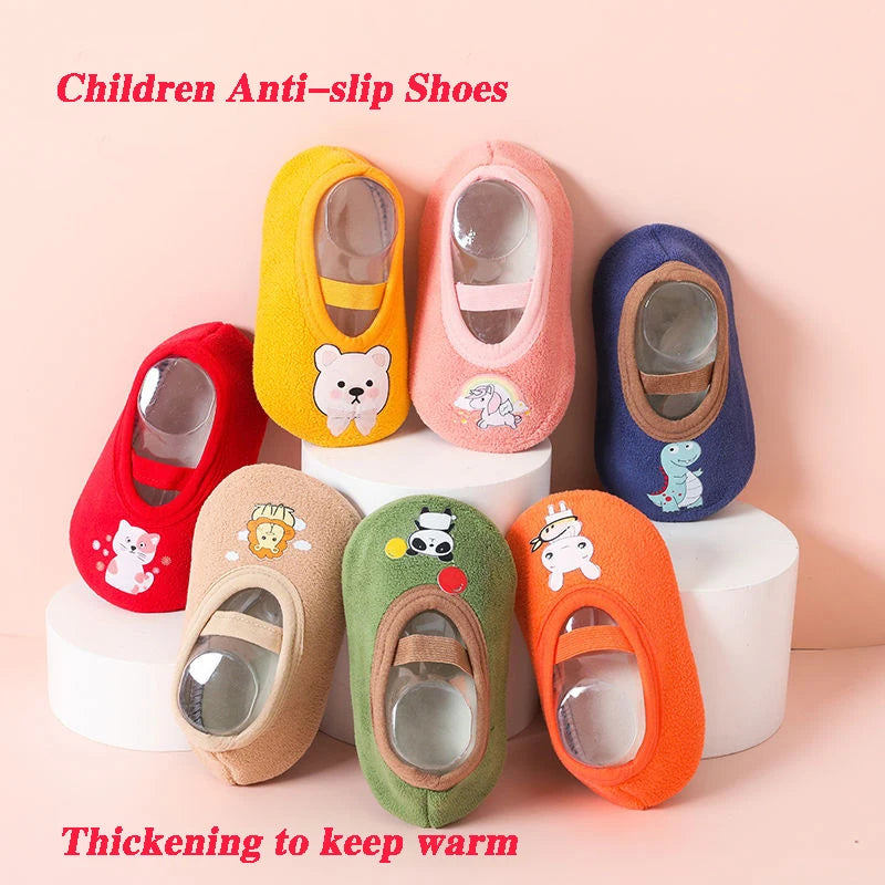 Children Anti-slip Shoes Newborn Baby Toddler Girls Cotton Non-slip Floor Socks Infant Boys Rubber Sole Cartoon Indoor Sneakers