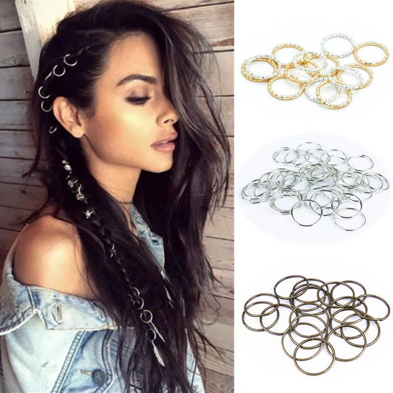 50-200 Pcs Gold/Silver  Hair Braid Dreadlock Beads Cuffs Rings Tube Accessories Hoop Circle Approx 8-18mm Inner Hole Hair Rings