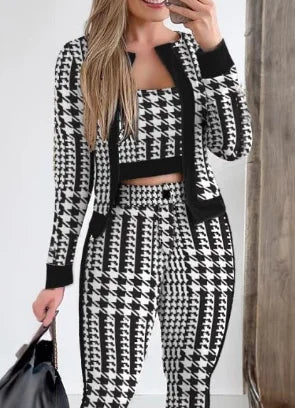 Sets Outifits Women 2024 Spring Autumn 3 Piece Set Plaid Print Crop Top & Pants Set With Coat Fashion Casual Elegant Female Set