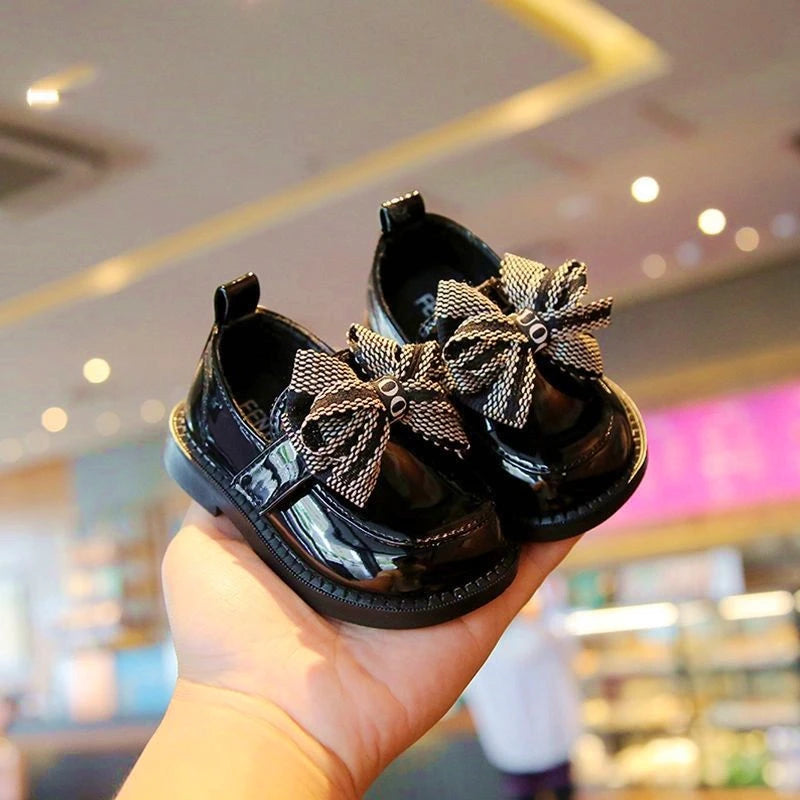 New Baby Girl Princess Shoes Toddler Non-slip Flat Soft-sole Leather Shoes  Rubber Crib Lovely Butterfly-knot Infant