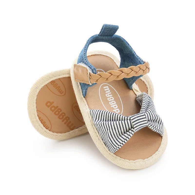 Infant Baby Shoes Girl Flats Sandals Soft Sole Anti-Slip Summer Bowknot Dot Stripe Lace Crib Shoes Newborn First Walker Hot Sale