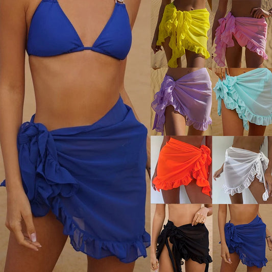 New Sexy Women Chiffon Swimwear Pareo Scarf Bikini Cover-Ups Wrap Kaftan Sarong Beach Sexy Skirts 9 Color Swimsuit Cover-Ups