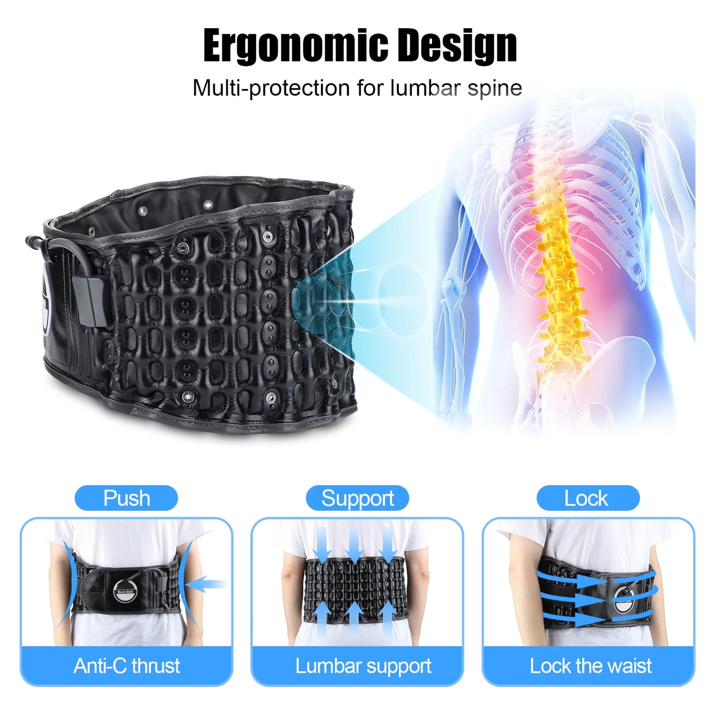 Air Decompression Back Belt Physiotherapy Inflate Waist Lumbar Traction Brace Spine Posture Corrector Back Pain Relief Support