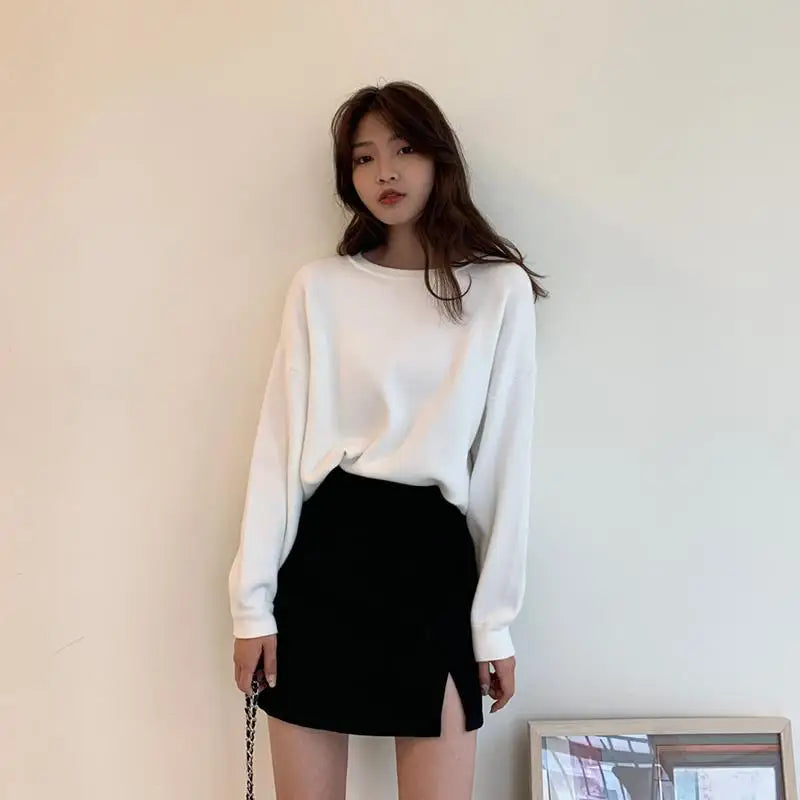 Skirts Women Casual All-match Black Pure High Waist Split Design Chic Teens Trendy Clothing Summer Daily Ulzzang Юбка Женская