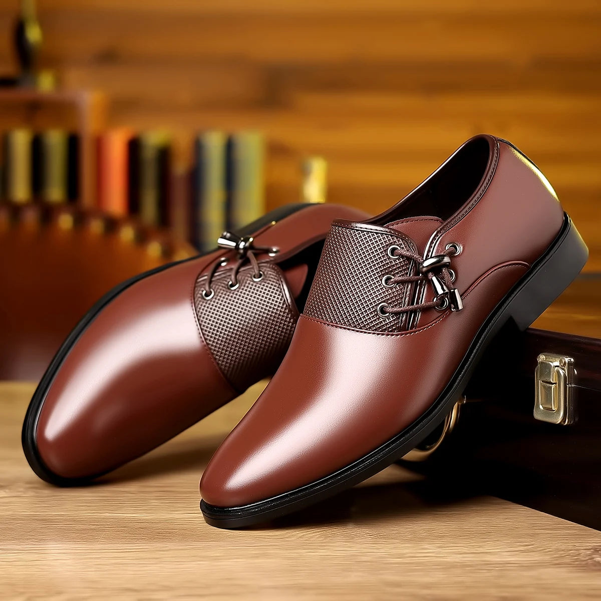 Men's Pointed Toe Lace-Up Dress Shoes, Non-Slip Formal Shoes For Wedding Party Business