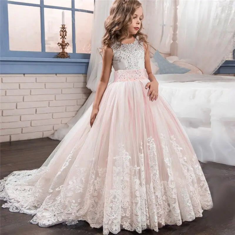 Fancy Flower Long Prom Gowns Teenagers Dresses for Girl Children Party Clothing Kids Evening Formal Dress for Bridesmaid Wedding