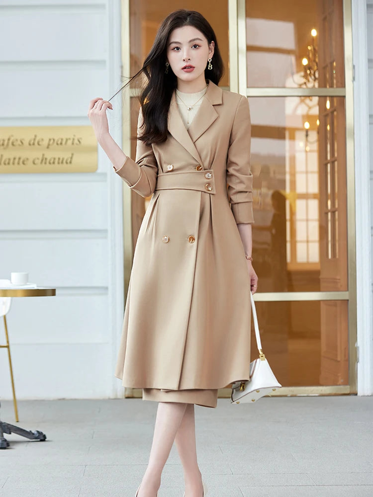 Black Apricot Coffee Office Ladies Formal Skirt Suit Women Female Long Sleeve Two Piece Set for Autumn Winter Business Work Wear