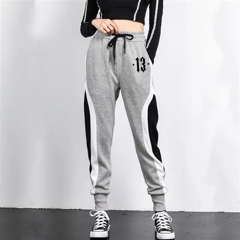 Men's and Women's Casual Pants Black and Gray Color Matching Jogging Pants Fashion Adult Sweat Pants Simple Sports Pants