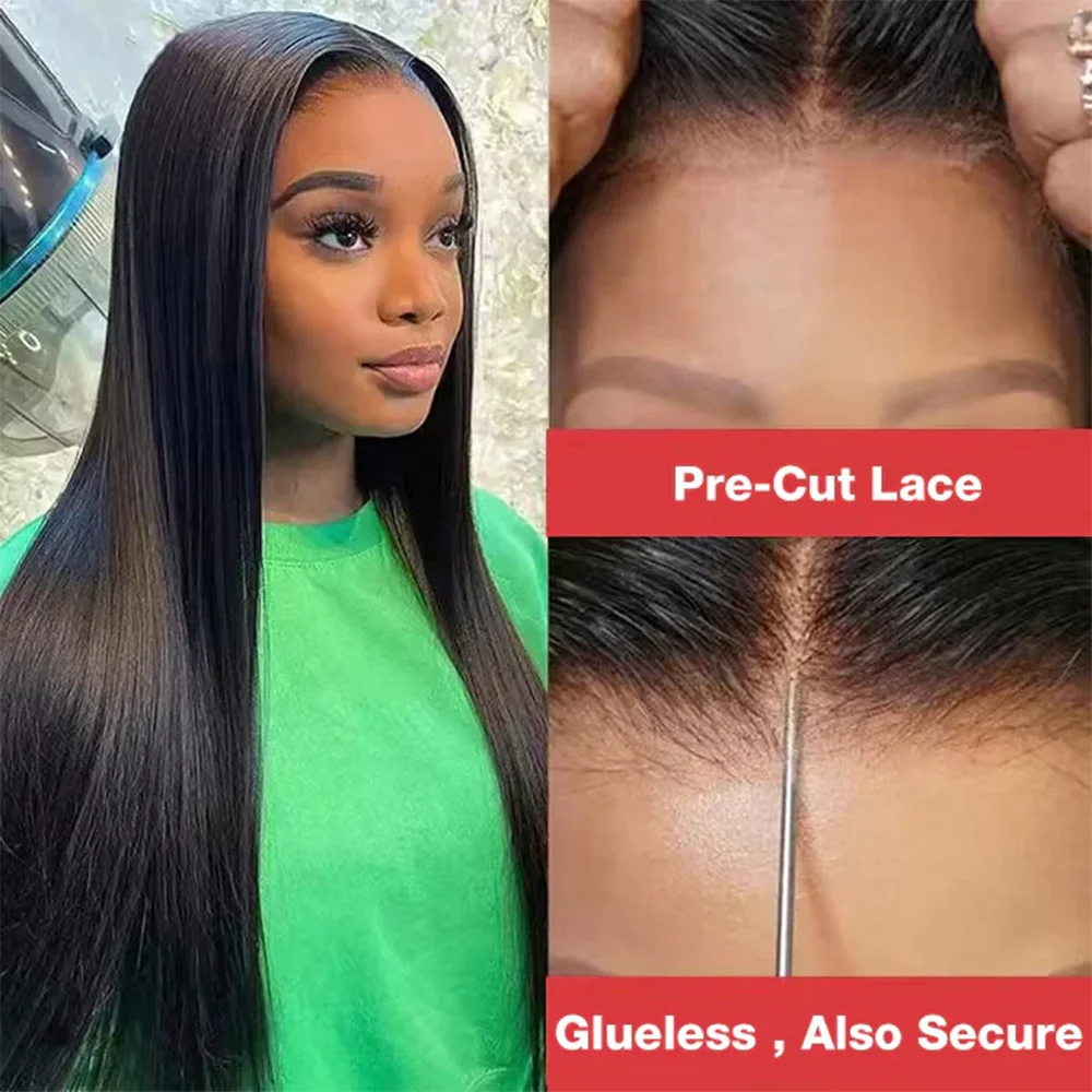 Put And Go Glueless Straight Human Hair Wig Pre Cut 4x4 Lace Closure Wig For Women Pre-Plucked With Elastic Band Natural Color