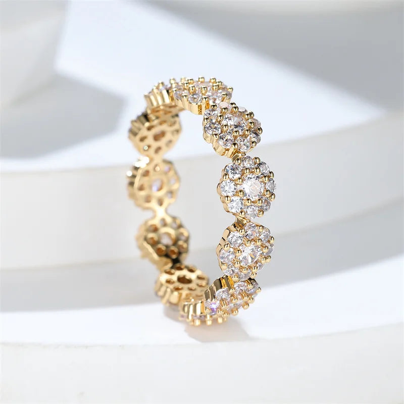 Luxury Female Charm White Zircon Ring Yellow Gold Color Rings For Women Crystal Stone Engagemen Jewelry