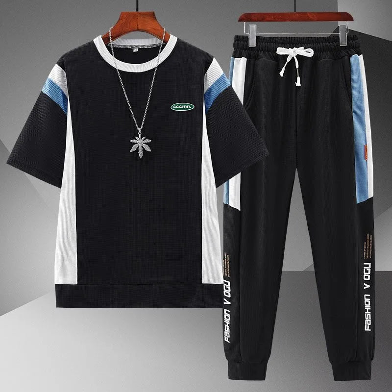 2023 Summer New Fashion Short Sleeve T-shirt Suit Men's Casual Loose Comfortable Large Size High-Quality Sports Two-Piece Set