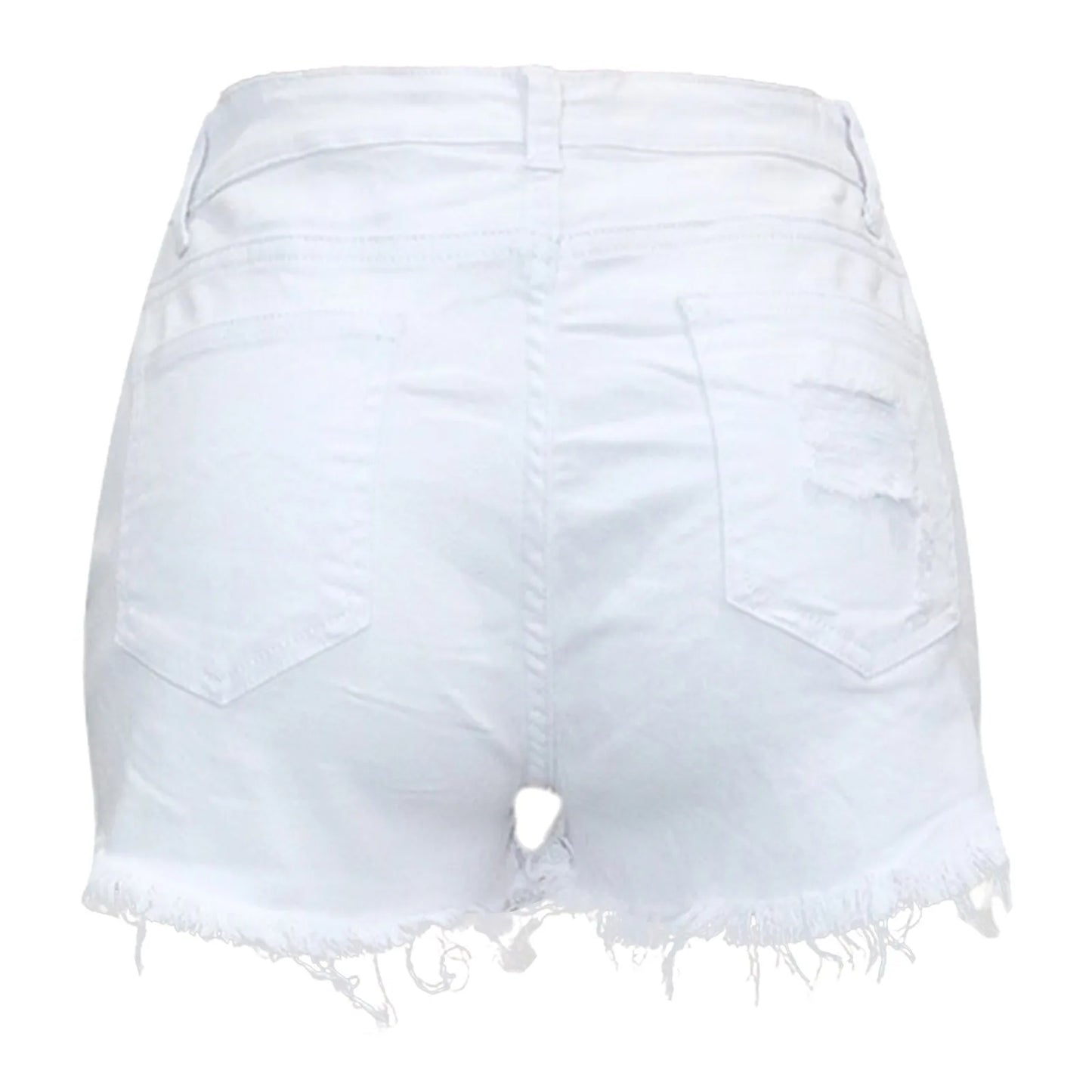 Plus Size Summer Denim Shorts Women Mid Waist Ripped Frayed Hem Tessles Stretchy Jean Shorts With Pockets Women's Summer Shorts