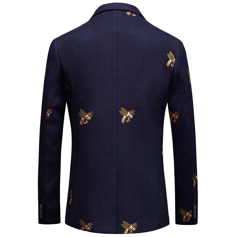 S-6XL Boutique Fashion Embroidery Men's Casual Business Blazer Male Slim Suit Jacket Navy Blue Wedding Banquet Coat Male