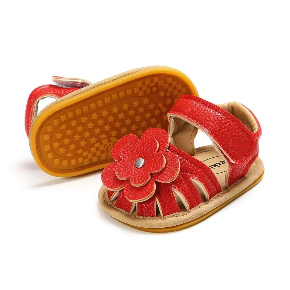 New Infant Baby Shoes Baby Boy Girl Shoes Toddler Flats Summer Sandal Flower Soft Rubber Sole Anti-Slip Crib Shoes First Walker