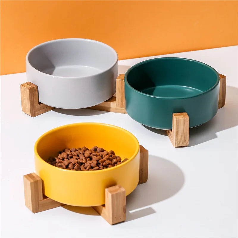 Dog Bowl Cat Food Water Bowls with Wood Stand No Spill Large Feeder Dish for Dogs Cats Feeding Puppy Pet Ceramic Supplies