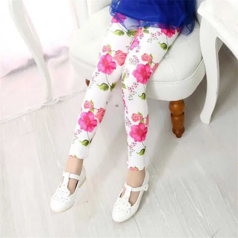 2022 Girls Pencil Pants Spring Autumn Kids Leggings Children Flower Printed Skinny Pants 1-11 Years Girl Cotton Trousers