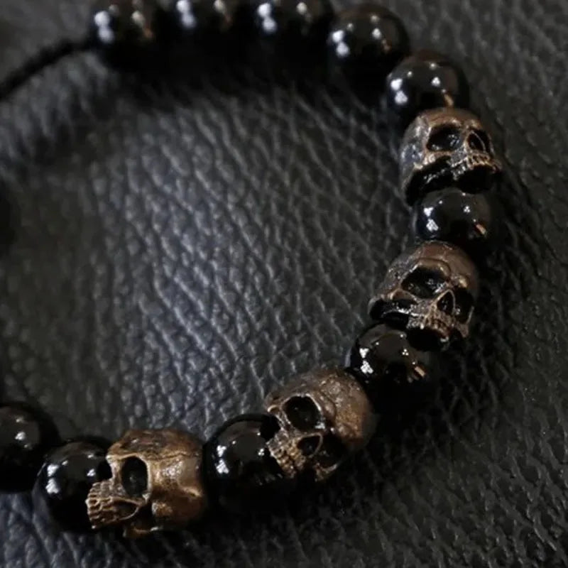 Dark Vintage Style Horror Skull Black Beads Charm Mens Bracelet Statement Steampunk Gothic Accessories for Women Fashion Jewelry