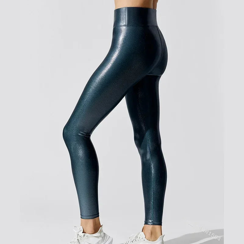 Women's Metallic Luster Yoga Pants Leggings Elastic Waist Sexy Shiny Sports Clothing Fitness Leggings High Waist Gym Sportswear