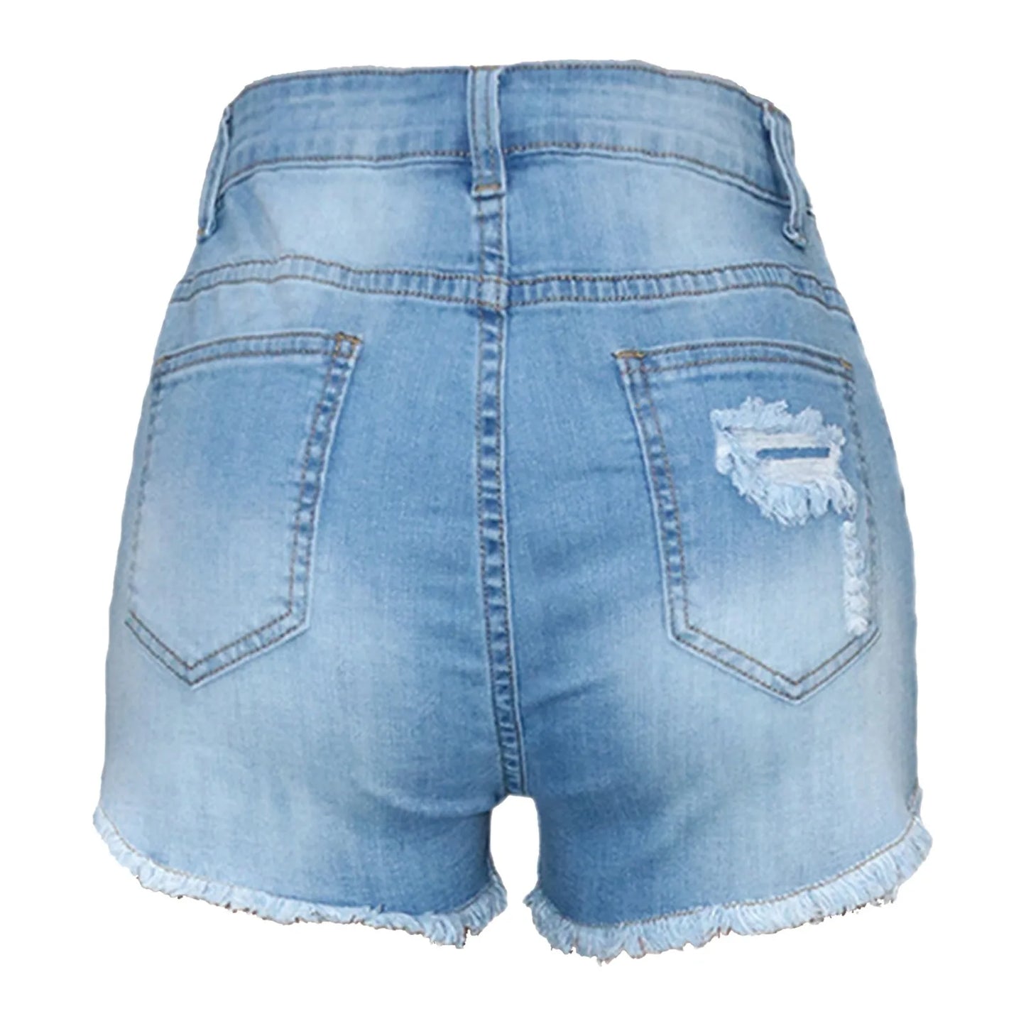 Plus Size Summer Denim Shorts Women Mid Waist Ripped Frayed Hem Tessles Stretchy Jean Shorts With Pockets Women's Summer Shorts