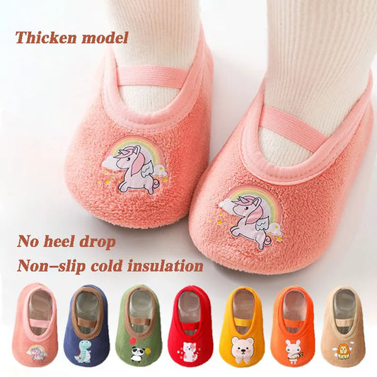 Children Anti-slip Shoes Newborn Baby Toddler Girls Cotton Non-slip Floor Socks Infant Boys Rubber Sole Cartoon Indoor Sneakers