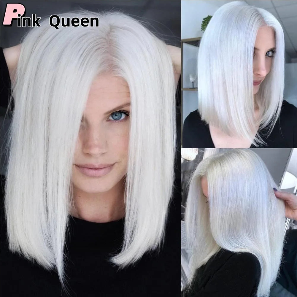 13*2.5 Lace front wig straight white hair synthetic lace Natural hairline crochet hairpiece cosplay girl wigs bobo synthetic ble