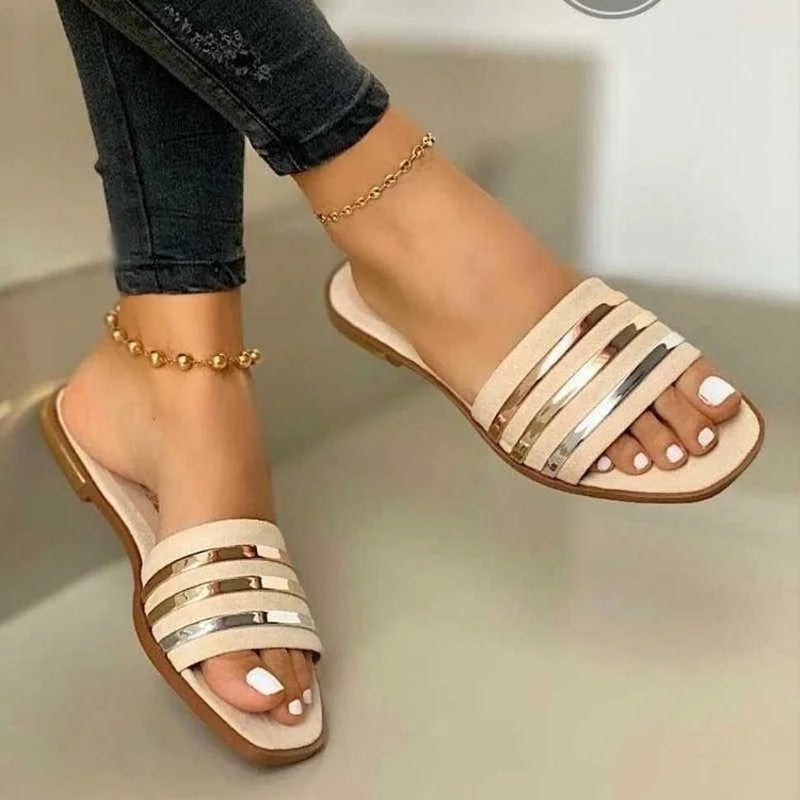 Shoes Summer Women  2023 Fashion Comfort Plus Size Slippers Women Sequined Flat Sandals Slippers Sandalias De Mujer