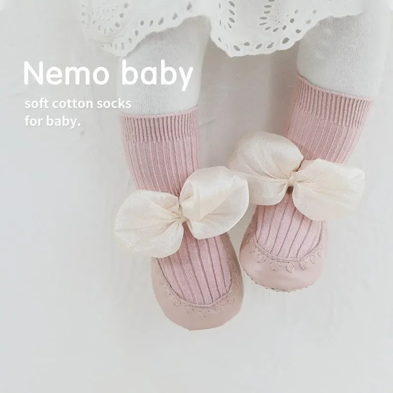 Autumn Winter Baby Girls Socks Newborn Baby Bowknot Socks Infant Baby Socks Anti Slip Soft Cotton Floor Sock Shoes