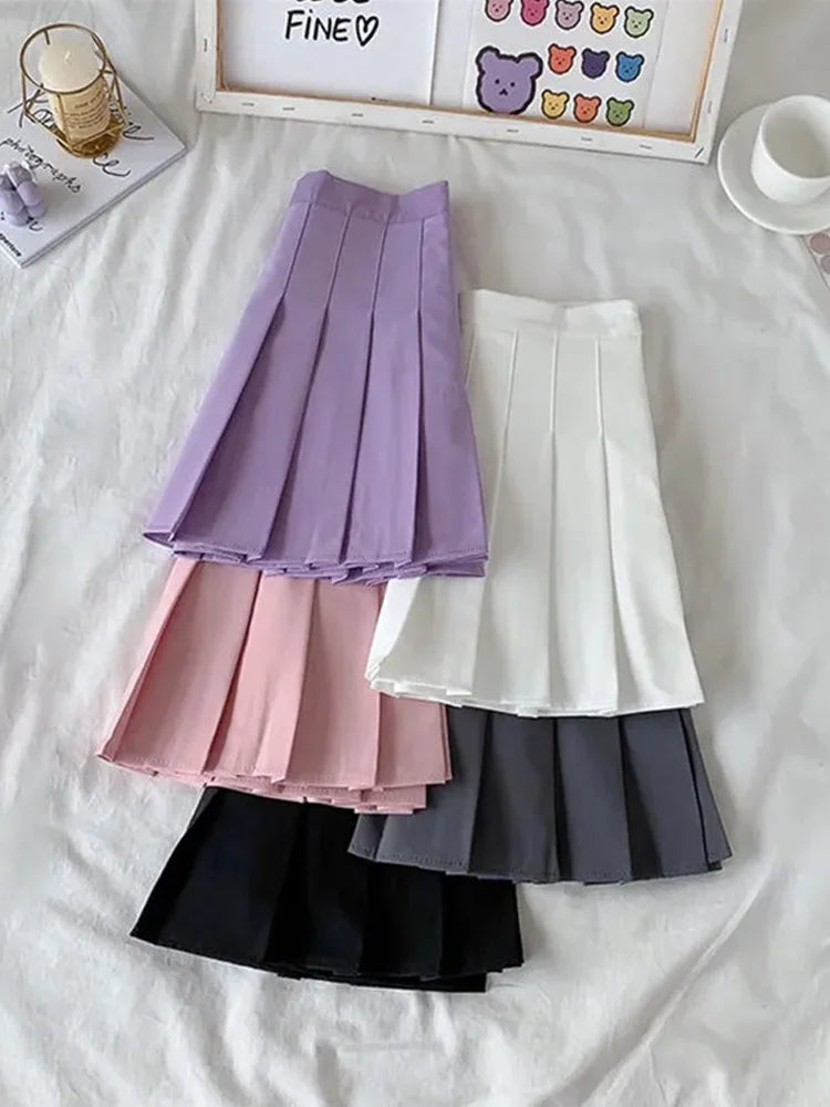 2024 New Black Skirt Female Summer High Waist gothic Anti-Glare A-Line Pleated Skirt Short Skirt Purple Ins Tide Ulzzang Skirt