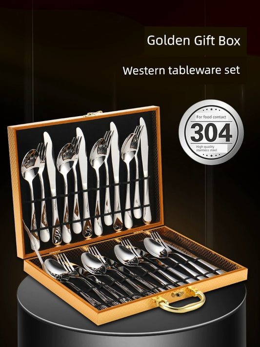 304 Stainless Steel Western Tableware Steak Knife and Fork Plate Set Household Full Set High-End Knife, Fork and Spoon Three-Piece Set