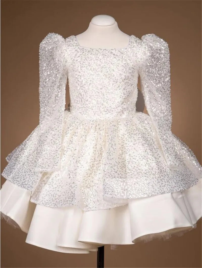 Ivory White Baby Girls Dresses Sparkly Birthday Dress For Baby Girl Princess Party Dress Tutu Gown Vestido