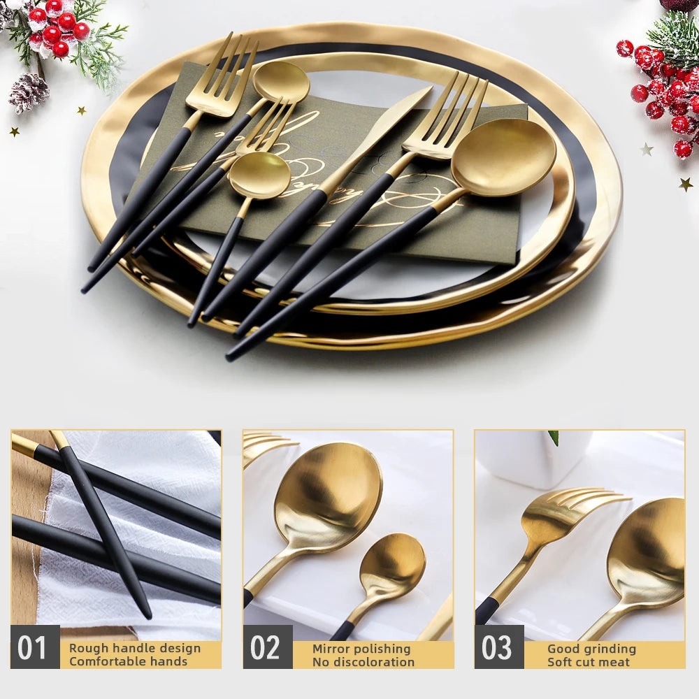 Dinnerware Silverware Set 4-24pcs Kitchen Flatware Tableware Cutlery Set for Home Restaurant Steak Knife Fork Spoon Tea Spoon