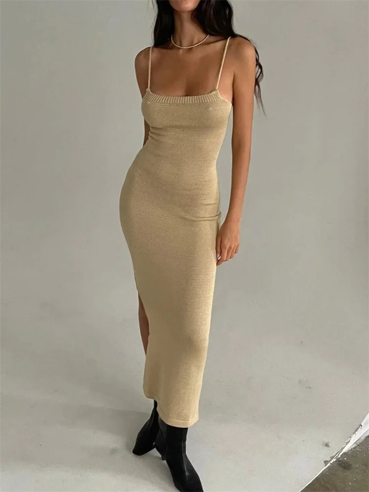 Cryptographic Sexy Backless Bandage Knitted Dress Elegant Outfits for Women Sleeveless Club Party Birthday Slip Dresses Clothes