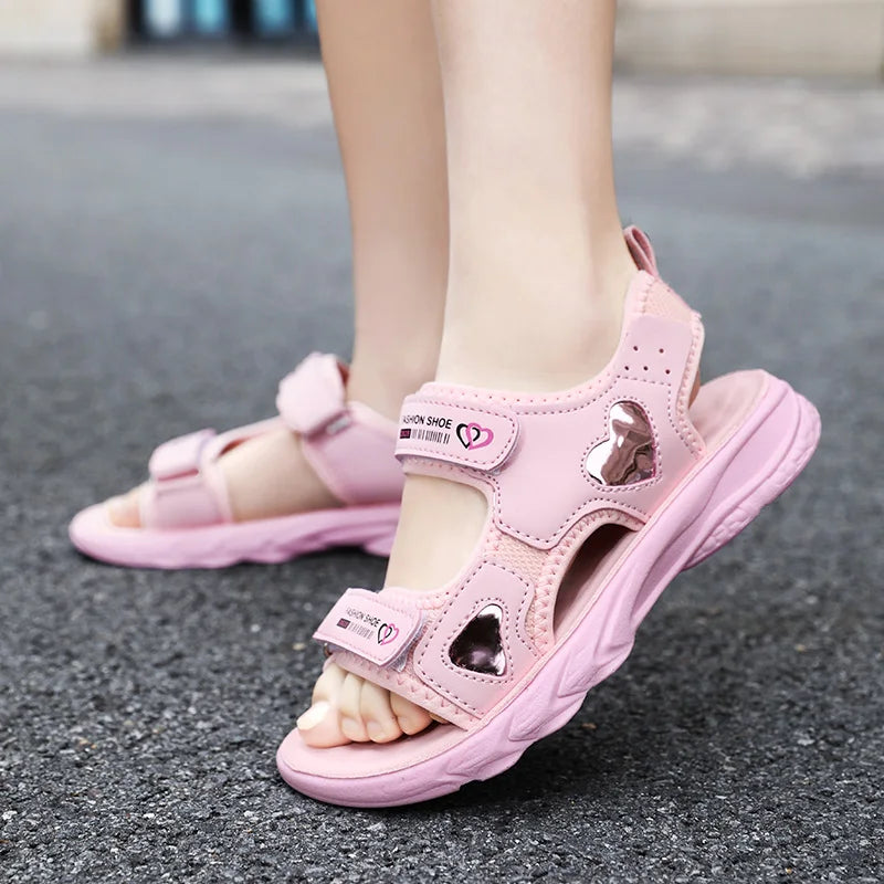 Summer New Girls' Sandals Non-slip Beach Shoes Pink Purple Children Sandals Girls Casual Shoes Kids Flowers Princess Flat 28-38