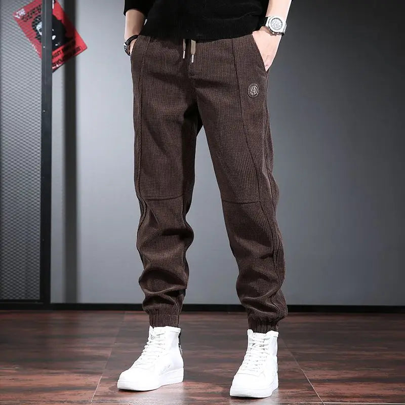 Autumn Winter KPOP Fashion Style Harajuku Slim Fit Sweat Pants Loose Solid Patchwork All Match Casual Pants Corduroy Sweatpants