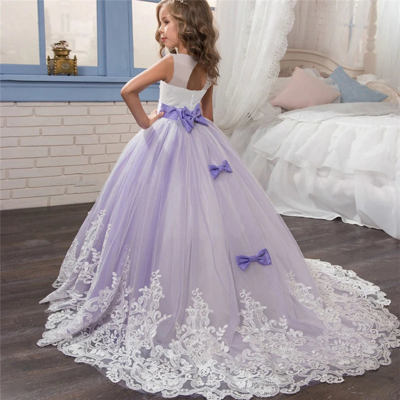 Fancy Flower Long Prom Gowns Teenagers Dresses for Girl Children Party Clothing Kids Evening Formal Dress for Bridesmaid Wedding