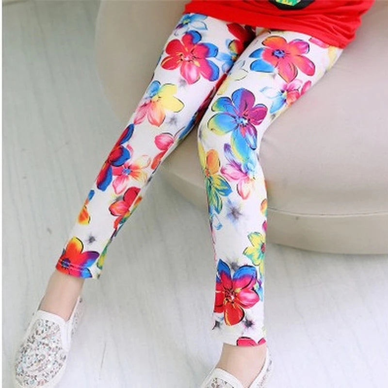 2022 Girls Pencil Pants Spring Autumn Kids Leggings Children Flower Printed Skinny Pants 1-11 Years Girl Cotton Trousers