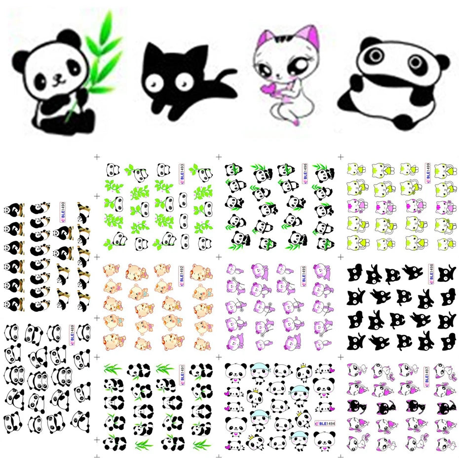 12pc Design In 1 Set Cute Cartoon Cat Nail Sticker Water Transfer French Tips Manicure Pedicure DIY Nails Watermark BEA493-504-1