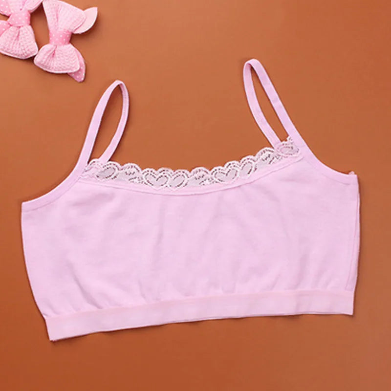 3Pc/Lot Young Girls Lace Puberty Teenage Soft Cotton Underwear Training Bra Crop Top 8-14years