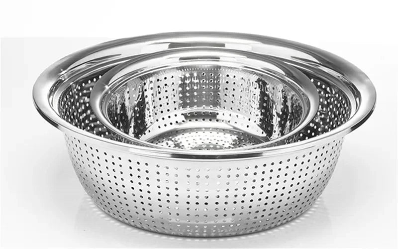 Stainless steel basin round filter water wash fruit vegetable hole tray basket drain rice Mesh Sifter Colander Strainer Sieve