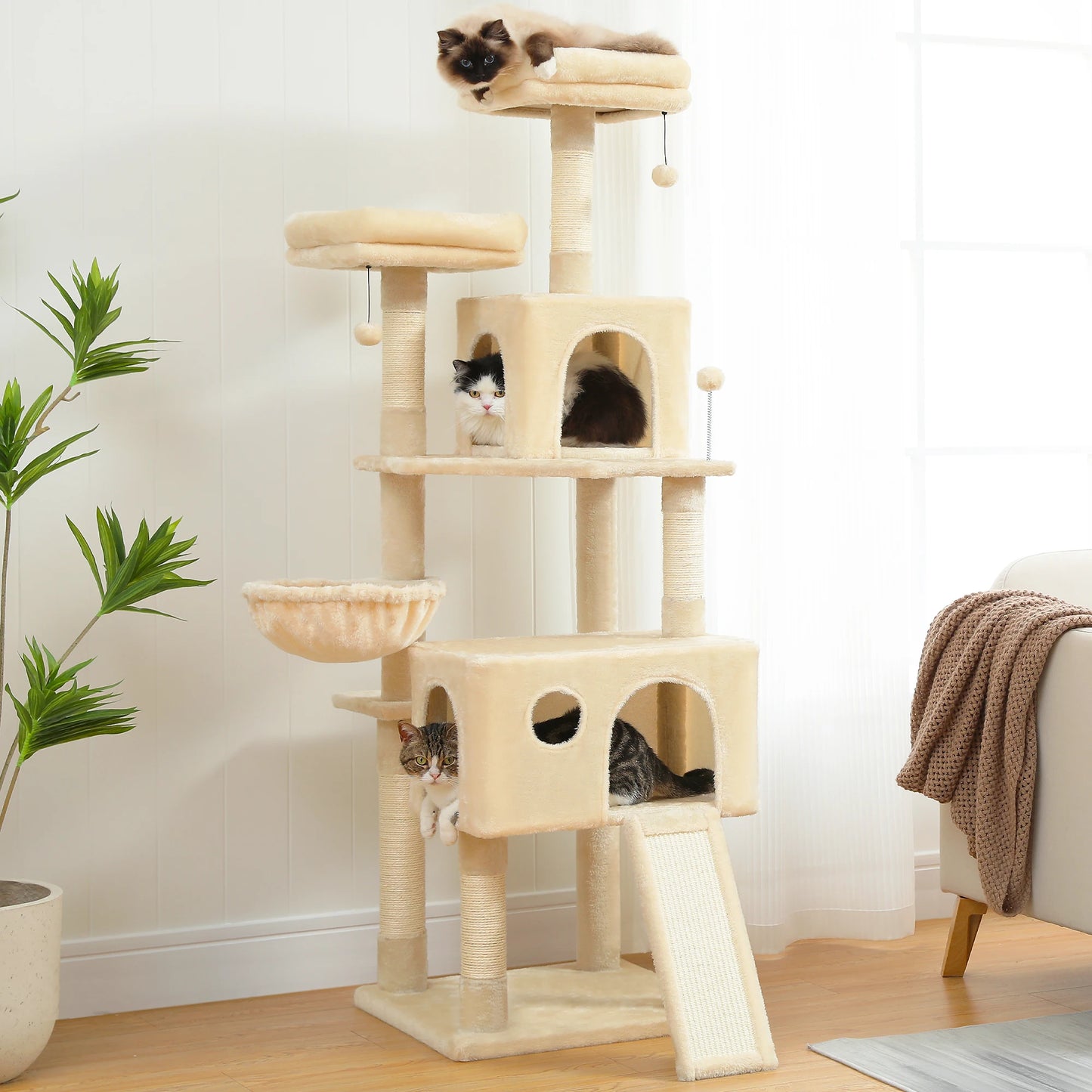 Domestic Delivery Cats Climbing Trestle Pet Scratcher Tree Candos Multi-Levels Jumping Furniture Ball Cat Playing Toys With Nest