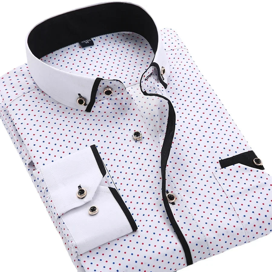 Men Fashion Casual Long Sleeved Printed Shirt Slim Fit Male Social Business Dress Shirt Brand Men Clothing Soft Comfortable