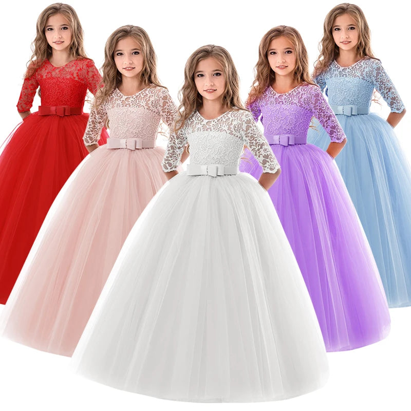 Flower Girls Dress Bridesmaid Dresses for Kids Wedding Party Dress Elegant Lace Princess Dress First Communion Dresses for Girls