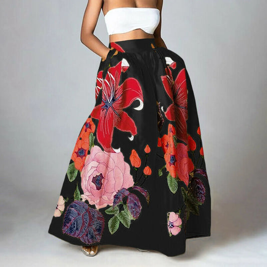 Celmia Stylish Big Flower Printed Women Skirts Elegant High Waist A-line Long Maxi Skirt 2023 Casual Loose Party Holiday Skirt