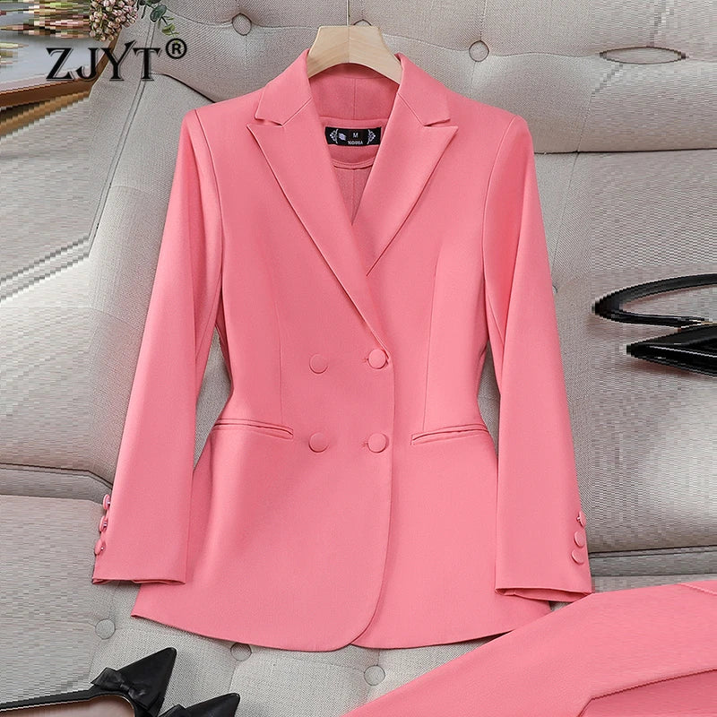 ZJYT Long Sleeve Blazers for Women Elegant Office Lady Jacket Plus Size Coat Outerwear Casual Daily Veste Femme Korean Fashion