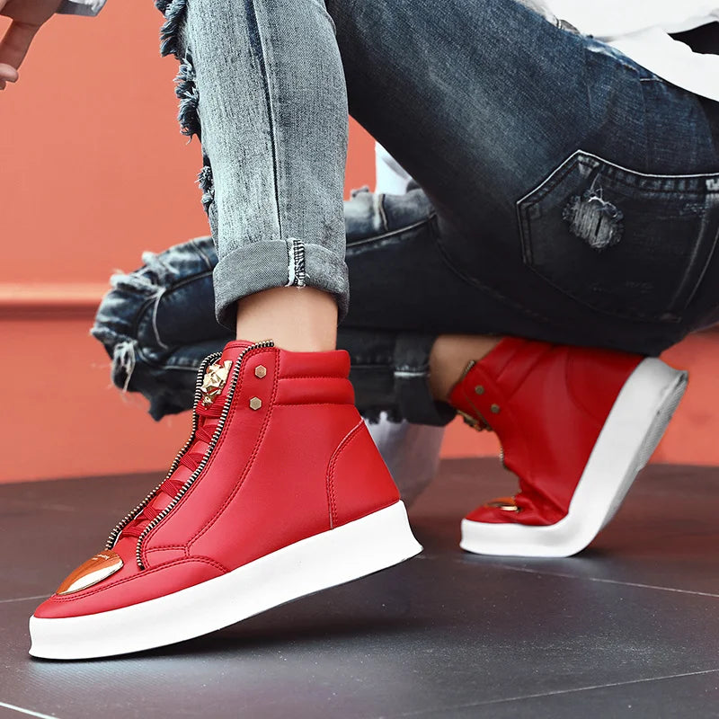 Red Snakeskin High Top Sneakers Men Brand Luxury Designer Shoes Fashion Party Club Hip Hop Streetwear Shoes Men Casual Sneakers