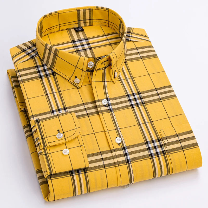 New in shirt100%cotton long sleeve shirts for men slim fit casual shirt fashion vintage streetwear elegant soft plaid clothes