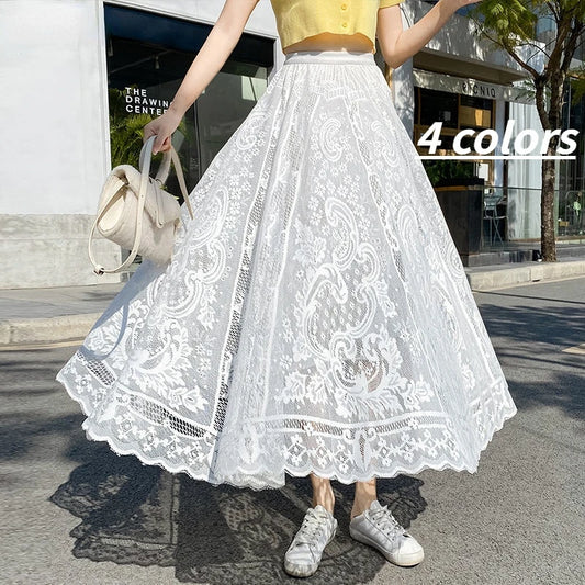 Skirts Women Classic Vintage Ins Fashion Lovely Girls Summer Lace Empire College Temperament Feminino All-match High Waist Newly