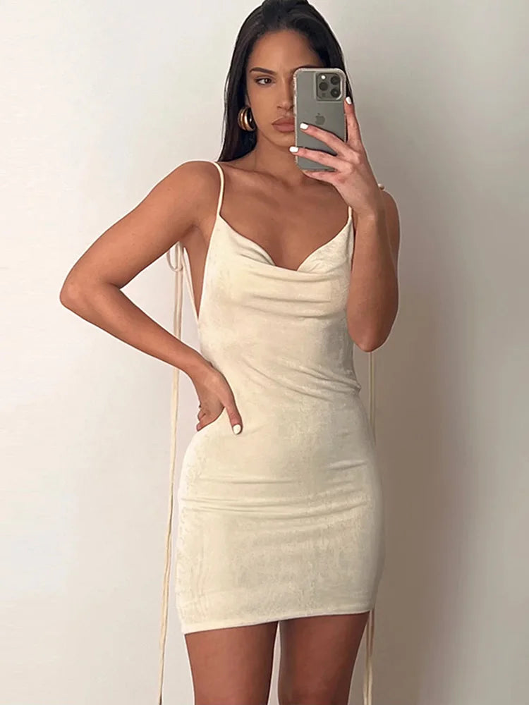 Spaghetti Strap Backless Mini Dress Sexy Short Dresses Daring Summer Beach Dress Elegant Party Dress For Women 2023