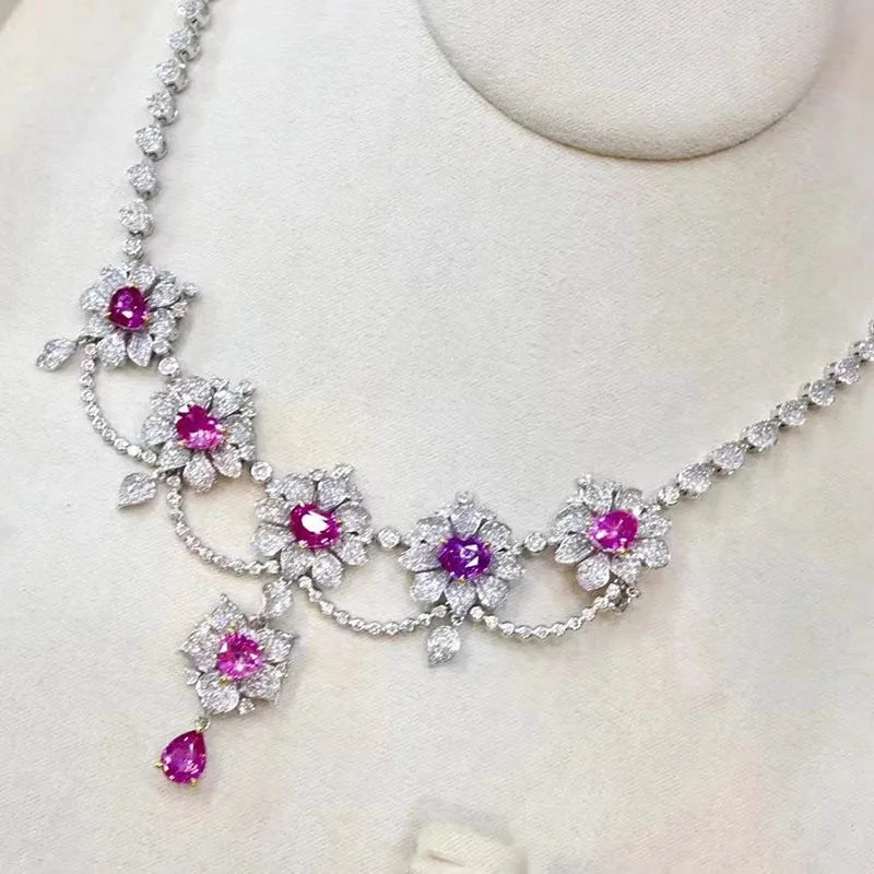 New Fashion Women Colorful Flower Zircon Necklaces White Gold Color Necklace Drop Earrings For Women Anniversary Gifts Jewelry