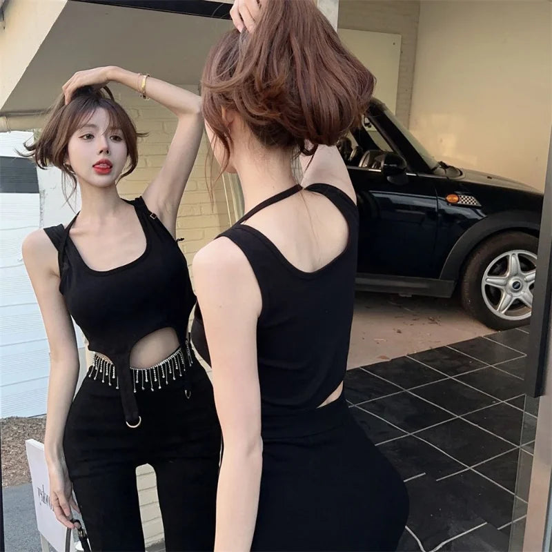 Camisole Women Irregular Students Sexy Designer Daily Solid Trendy Camis Tops Summer Simple Korean Style Leisure Holiday Retro